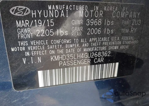 2016 Hyundai Elantra Gt from USA, damaged, VIN KMHD35LH4GU268362